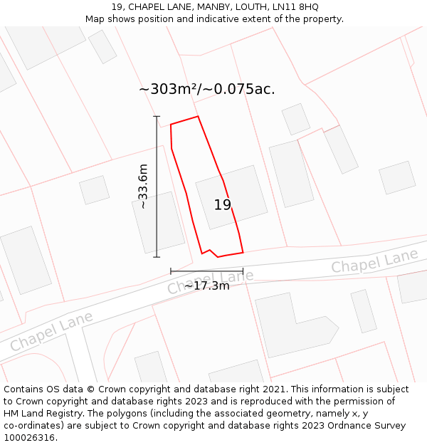 19, CHAPEL LANE, MANBY, LOUTH, LN11 8HQ: Plot and title map