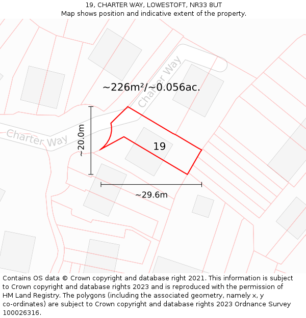 19, CHARTER WAY, LOWESTOFT, NR33 8UT: Plot and title map