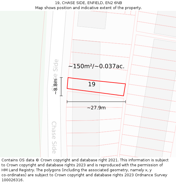 19, CHASE SIDE, ENFIELD, EN2 6NB: Plot and title map