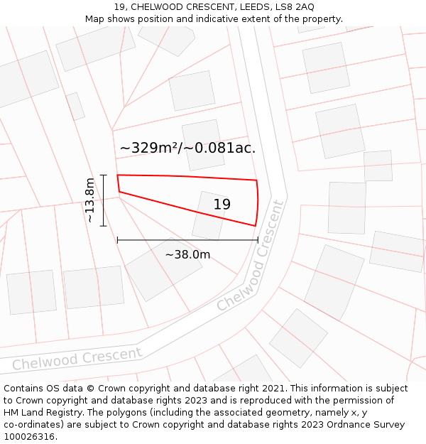 19, CHELWOOD CRESCENT, LEEDS, LS8 2AQ: Plot and title map