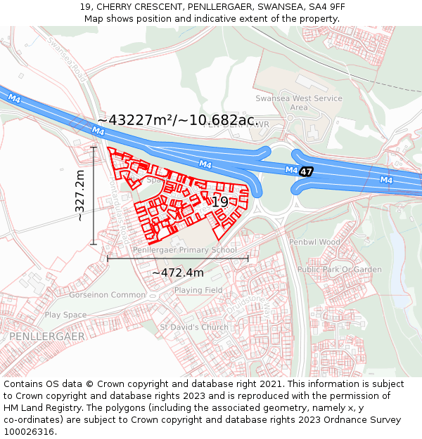 19, CHERRY CRESCENT, PENLLERGAER, SWANSEA, SA4 9FF: Plot and title map