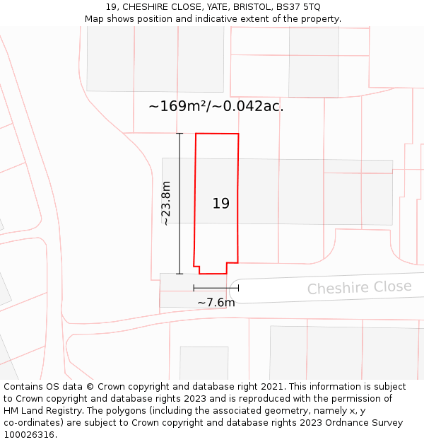 19, CHESHIRE CLOSE, YATE, BRISTOL, BS37 5TQ: Plot and title map