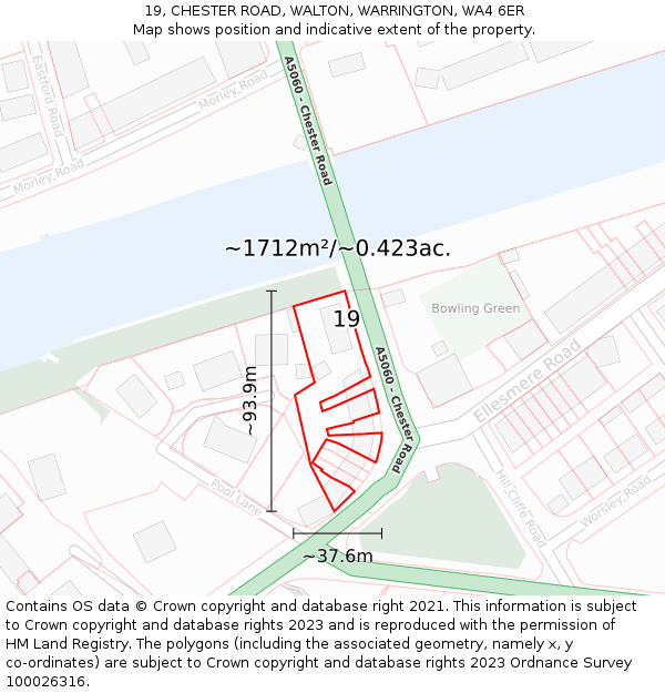 19, CHESTER ROAD, WALTON, WARRINGTON, WA4 6ER: Plot and title map