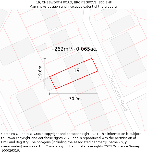 19, CHESWORTH ROAD, BROMSGROVE, B60 2HF: Plot and title map