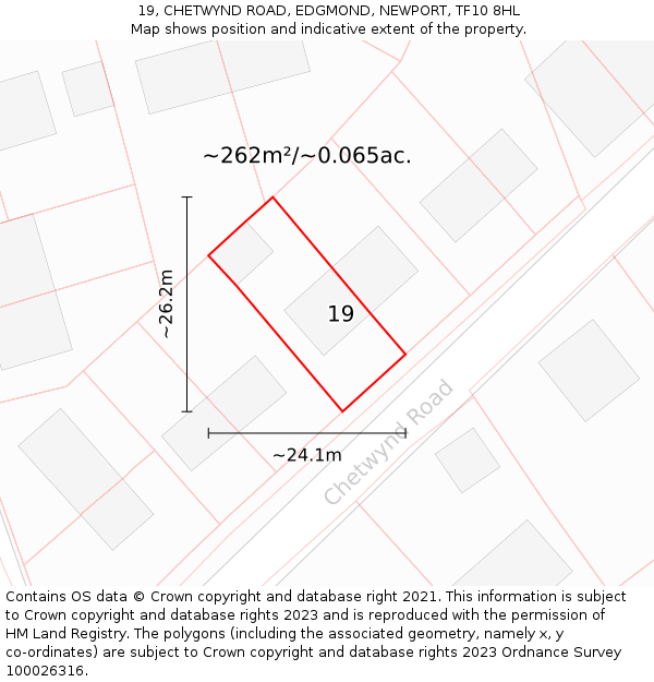 19, CHETWYND ROAD, EDGMOND, NEWPORT, TF10 8HL: Plot and title map