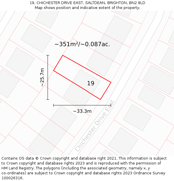 19, CHICHESTER DRIVE EAST, SALTDEAN, BRIGHTON, BN2 8LD: Plot and title map