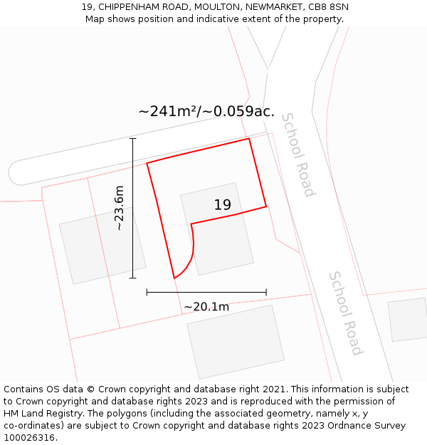 19, CHIPPENHAM ROAD, MOULTON, NEWMARKET, CB8 8SN: Plot and title map