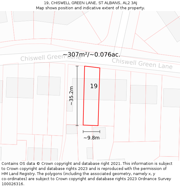 19, CHISWELL GREEN LANE, ST ALBANS, AL2 3AJ: Plot and title map