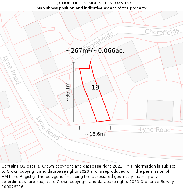 19, CHOREFIELDS, KIDLINGTON, OX5 1SX: Plot and title map