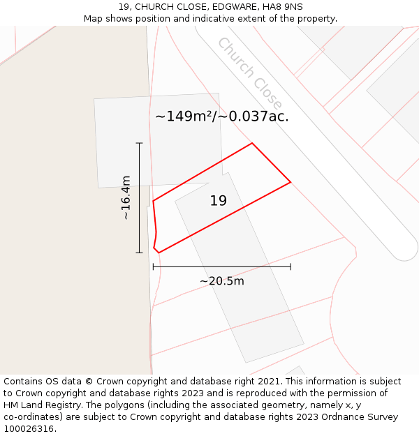 19, CHURCH CLOSE, EDGWARE, HA8 9NS: Plot and title map