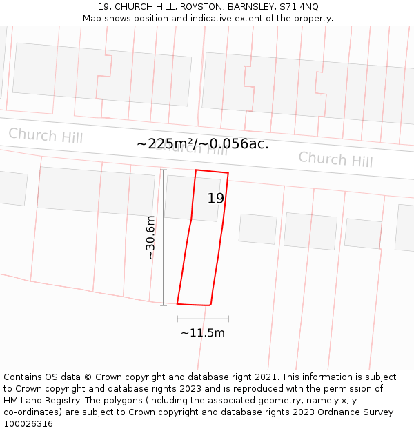 19, CHURCH HILL, ROYSTON, BARNSLEY, S71 4NQ: Plot and title map