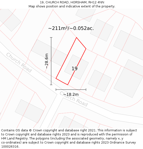 19, CHURCH ROAD, HORSHAM, RH12 4NN: Plot and title map