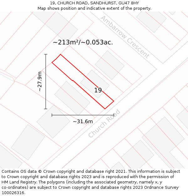 19, CHURCH ROAD, SANDHURST, GU47 8HY: Plot and title map