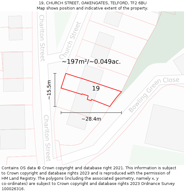 19, CHURCH STREET, OAKENGATES, TELFORD, TF2 6BU: Plot and title map