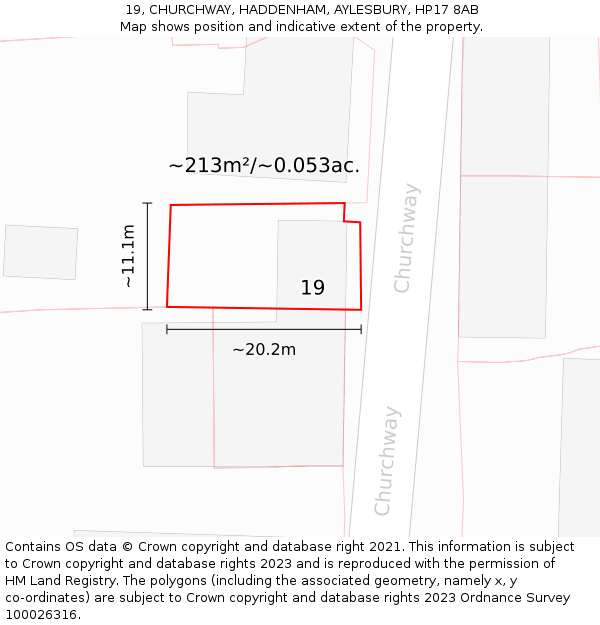 19, CHURCHWAY, HADDENHAM, AYLESBURY, HP17 8AB: Plot and title map