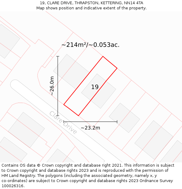 19, CLARE DRIVE, THRAPSTON, KETTERING, NN14 4TA: Plot and title map