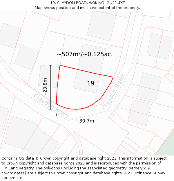 19, CLAYDON ROAD, WOKING, GU21 4XE: Plot and title map