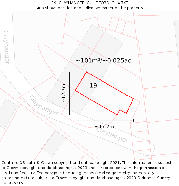 19, CLAYHANGER, GUILDFORD, GU4 7XT: Plot and title map