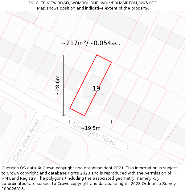 19, CLEE VIEW ROAD, WOMBOURNE, WOLVERHAMPTON, WV5 0BD: Plot and title map