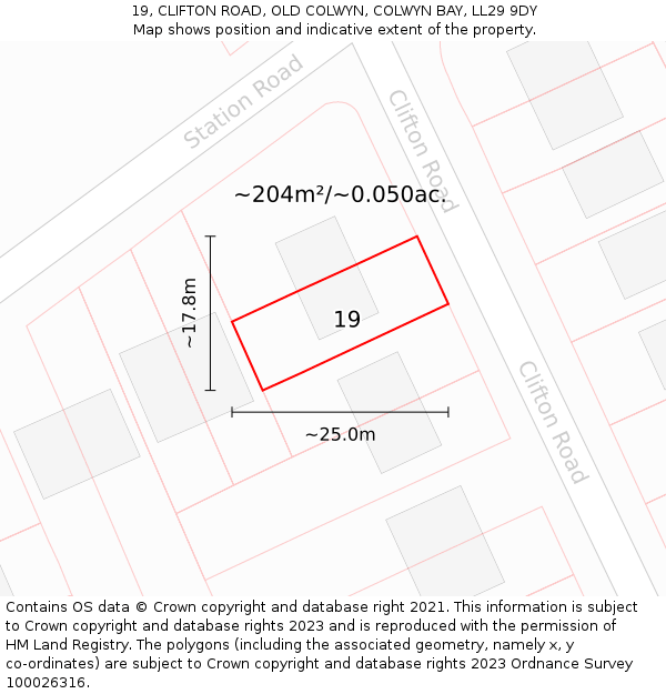 19, CLIFTON ROAD, OLD COLWYN, COLWYN BAY, LL29 9DY: Plot and title map