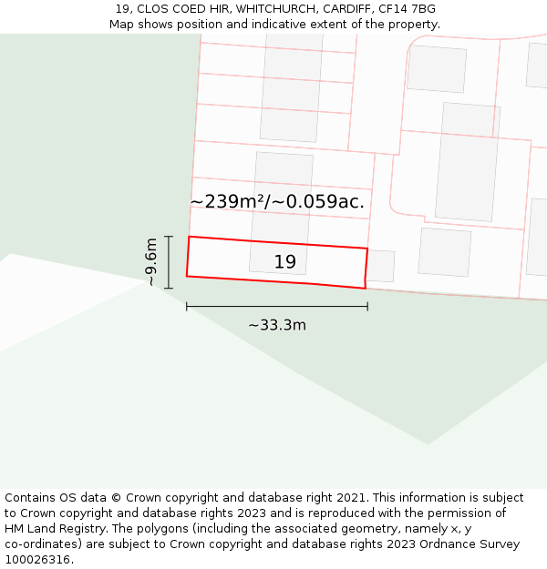 19, CLOS COED HIR, WHITCHURCH, CARDIFF, CF14 7BG: Plot and title map