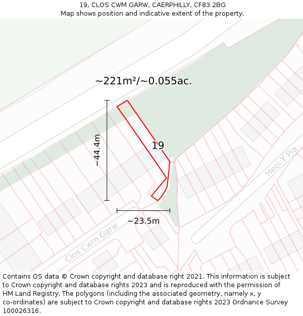 19, CLOS CWM GARW, CAERPHILLY, CF83 2BG: Plot and title map