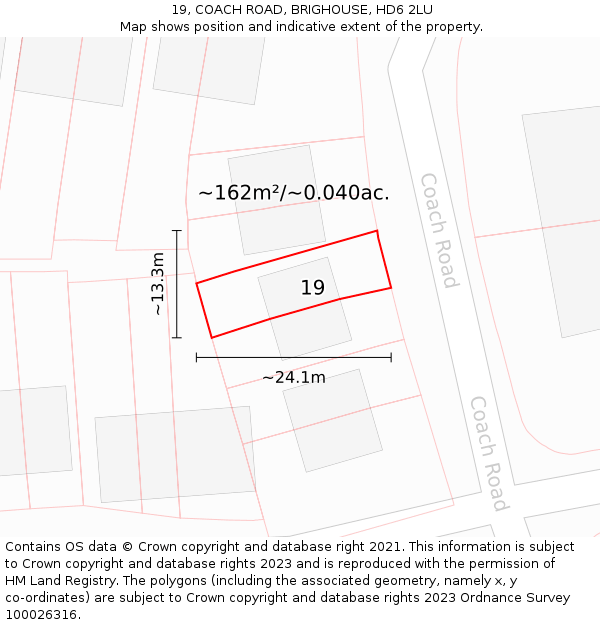 19, COACH ROAD, BRIGHOUSE, HD6 2LU: Plot and title map