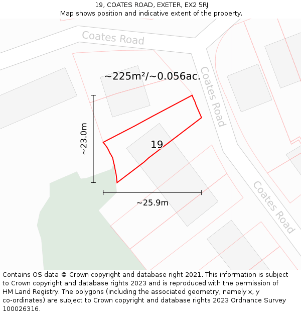 19, COATES ROAD, EXETER, EX2 5RJ: Plot and title map