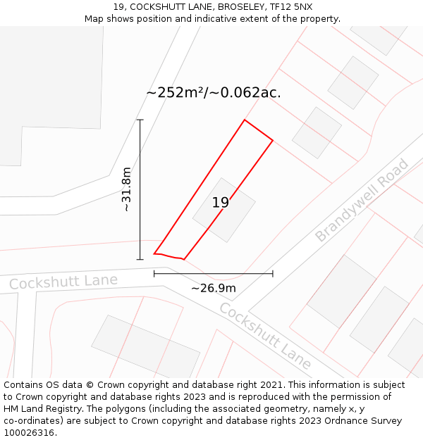 19, COCKSHUTT LANE, BROSELEY, TF12 5NX: Plot and title map