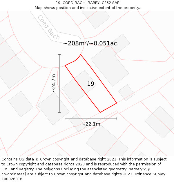 19, COED BACH, BARRY, CF62 8AE: Plot and title map