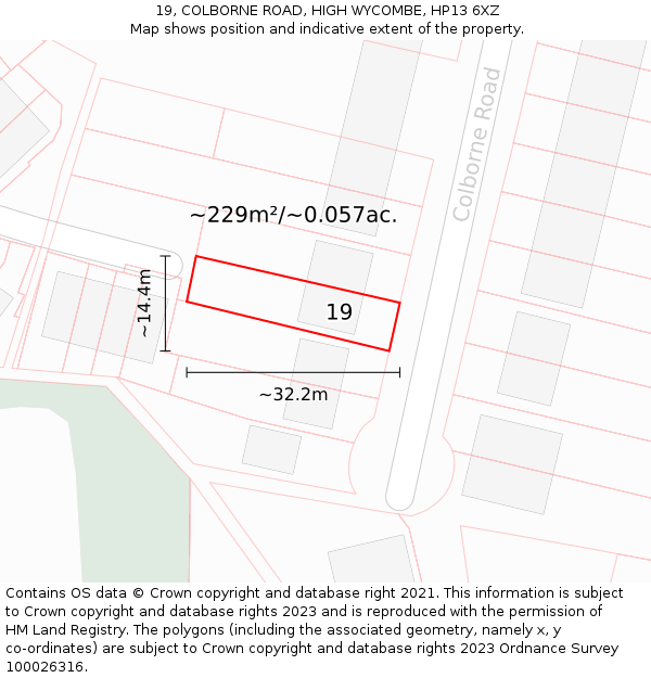 19, COLBORNE ROAD, HIGH WYCOMBE, HP13 6XZ: Plot and title map