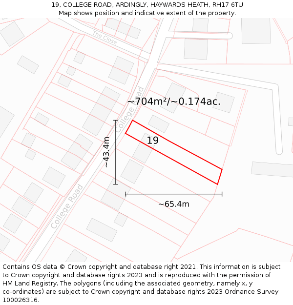 19, COLLEGE ROAD, ARDINGLY, HAYWARDS HEATH, RH17 6TU: Plot and title map