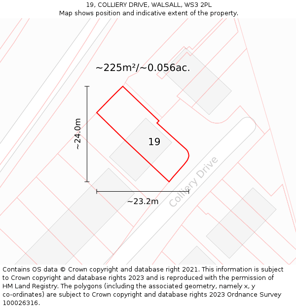 19, COLLIERY DRIVE, WALSALL, WS3 2PL: Plot and title map