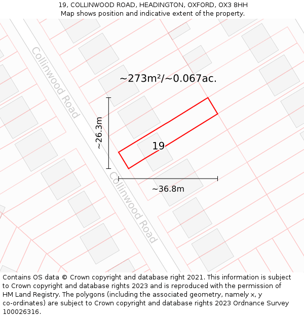 19, COLLINWOOD ROAD, HEADINGTON, OXFORD, OX3 8HH: Plot and title map