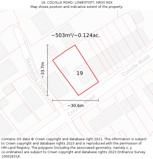 19, COLVILLE ROAD, LOWESTOFT, NR33 9QX: Plot and title map