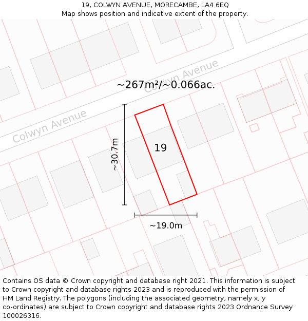 19, COLWYN AVENUE, MORECAMBE, LA4 6EQ: Plot and title map