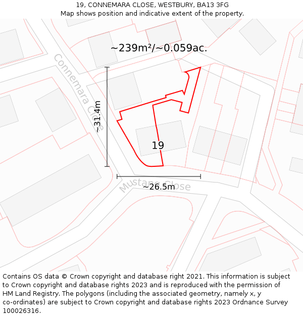 19, CONNEMARA CLOSE, WESTBURY, BA13 3FG: Plot and title map