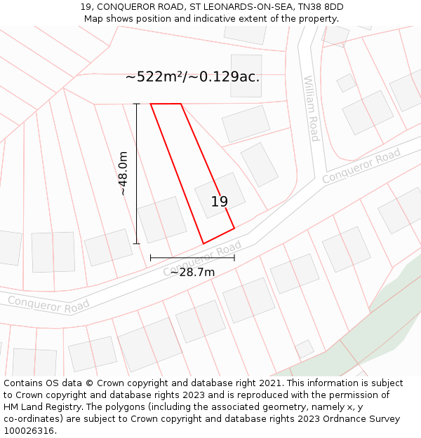 19, CONQUEROR ROAD, ST LEONARDS-ON-SEA, TN38 8DD: Plot and title map