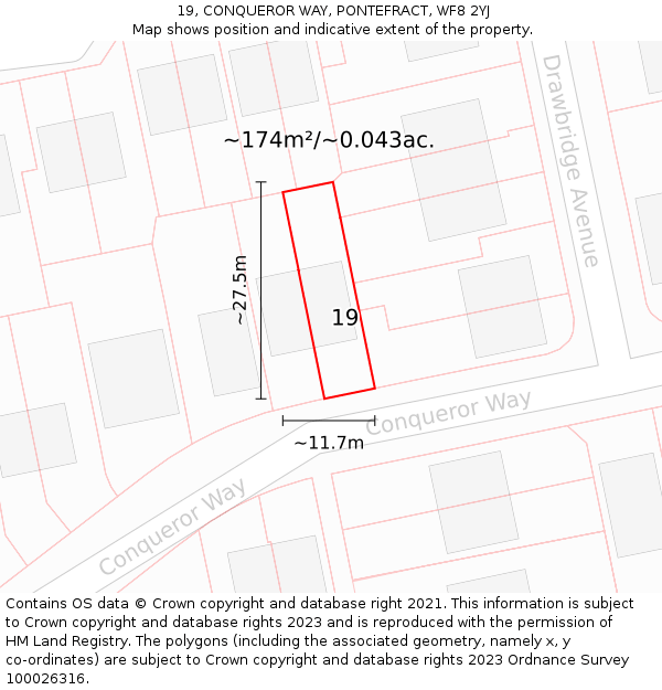 19, CONQUEROR WAY, PONTEFRACT, WF8 2YJ: Plot and title map