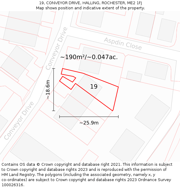 19, CONVEYOR DRIVE, HALLING, ROCHESTER, ME2 1FJ: Plot and title map