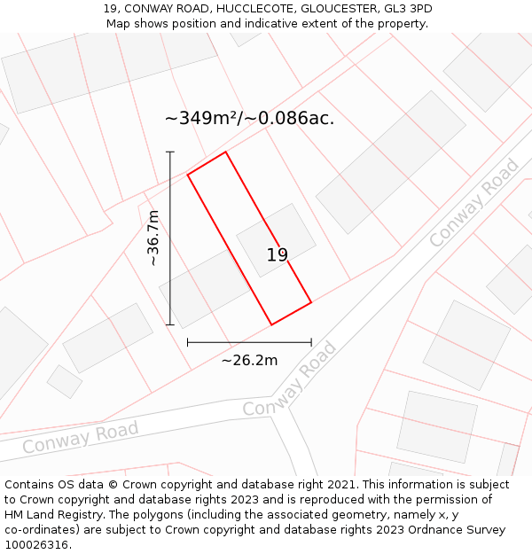 19, CONWAY ROAD, HUCCLECOTE, GLOUCESTER, GL3 3PD: Plot and title map