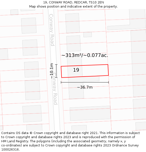 19, CONWAY ROAD, REDCAR, TS10 2EN: Plot and title map