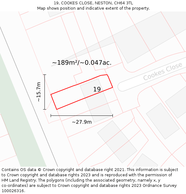 19, COOKES CLOSE, NESTON, CH64 3TL: Plot and title map