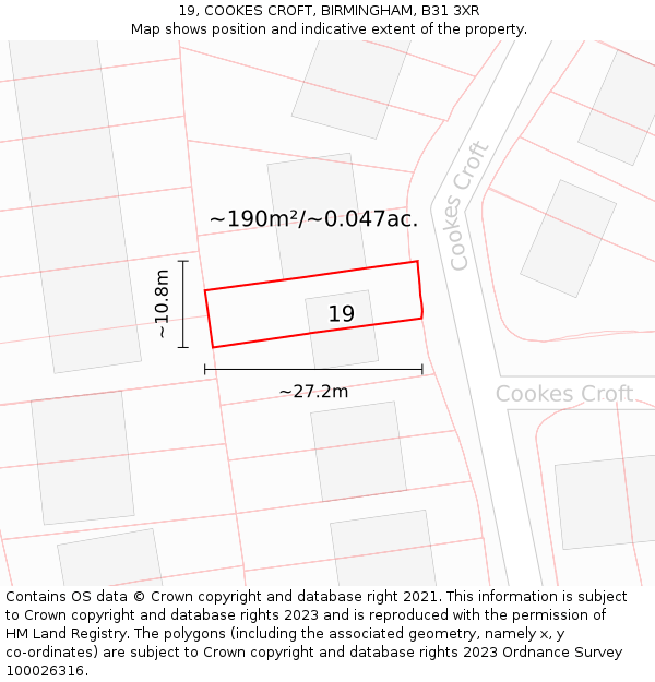 19, COOKES CROFT, BIRMINGHAM, B31 3XR: Plot and title map