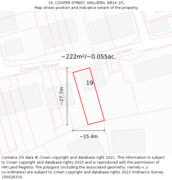 19, COOPER STREET, MALVERN, WR14 1FL: Plot and title map