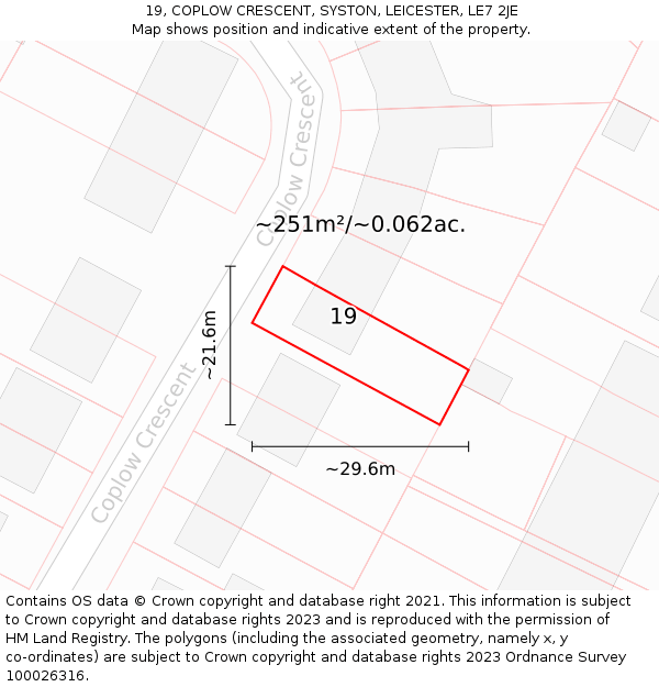 19, COPLOW CRESCENT, SYSTON, LEICESTER, LE7 2JE: Plot and title map