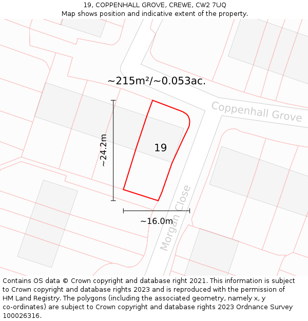 19, COPPENHALL GROVE, CREWE, CW2 7UQ: Plot and title map