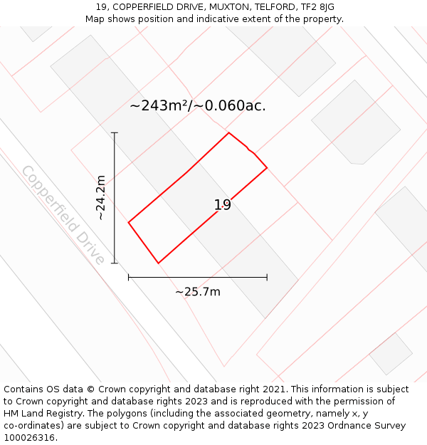 19, COPPERFIELD DRIVE, MUXTON, TELFORD, TF2 8JG: Plot and title map