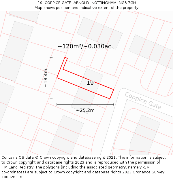 19, COPPICE GATE, ARNOLD, NOTTINGHAM, NG5 7GH: Plot and title map