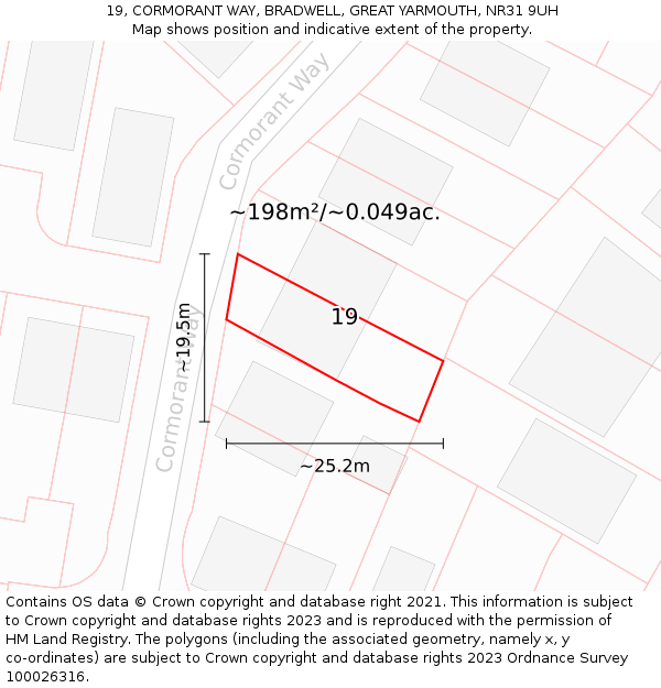 19, CORMORANT WAY, BRADWELL, GREAT YARMOUTH, NR31 9UH: Plot and title map